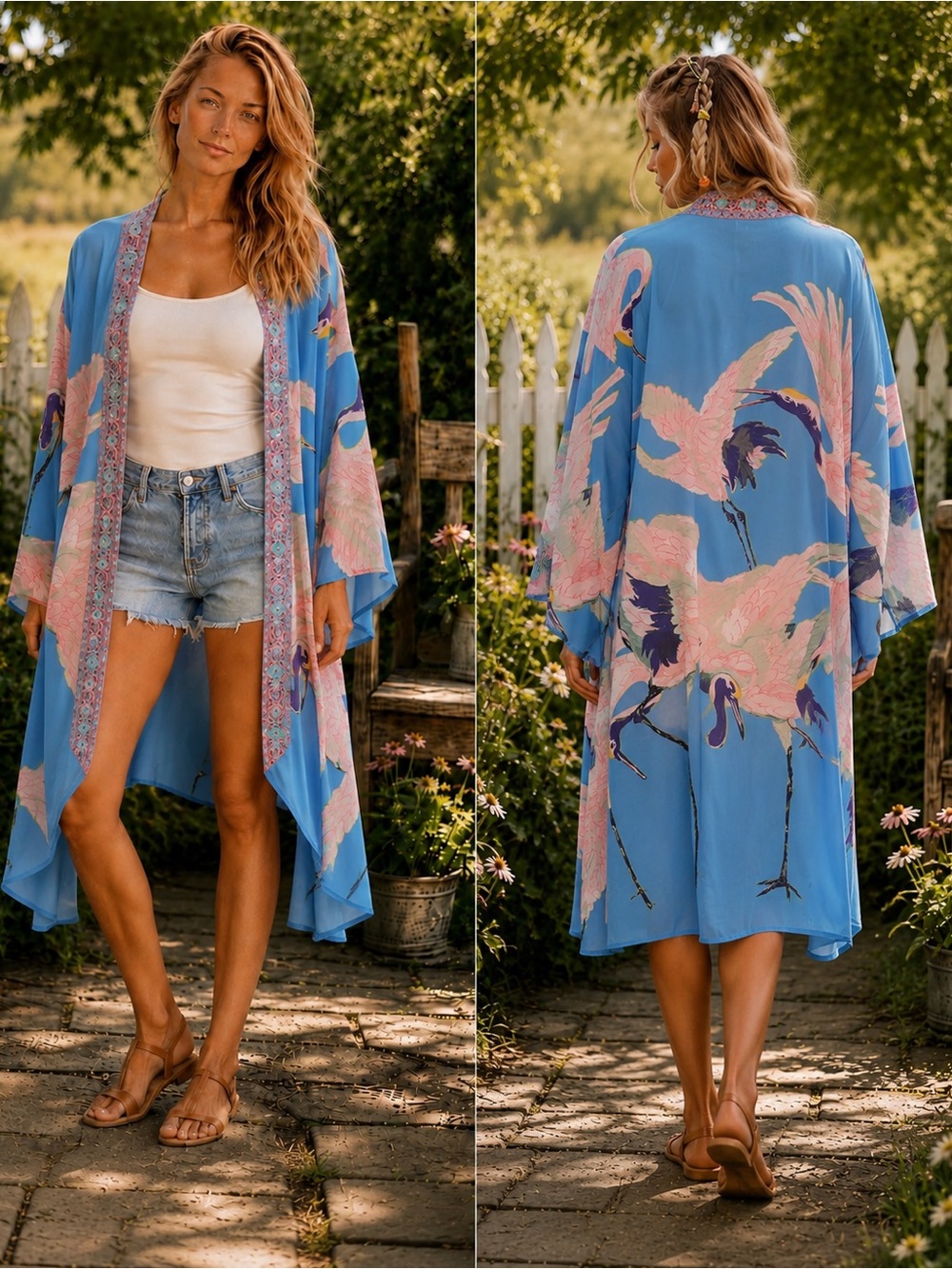 ❤️🔥 Aratta Story of the Crane Kimono – One Size Vintage Teal NWT A-58 and A-59